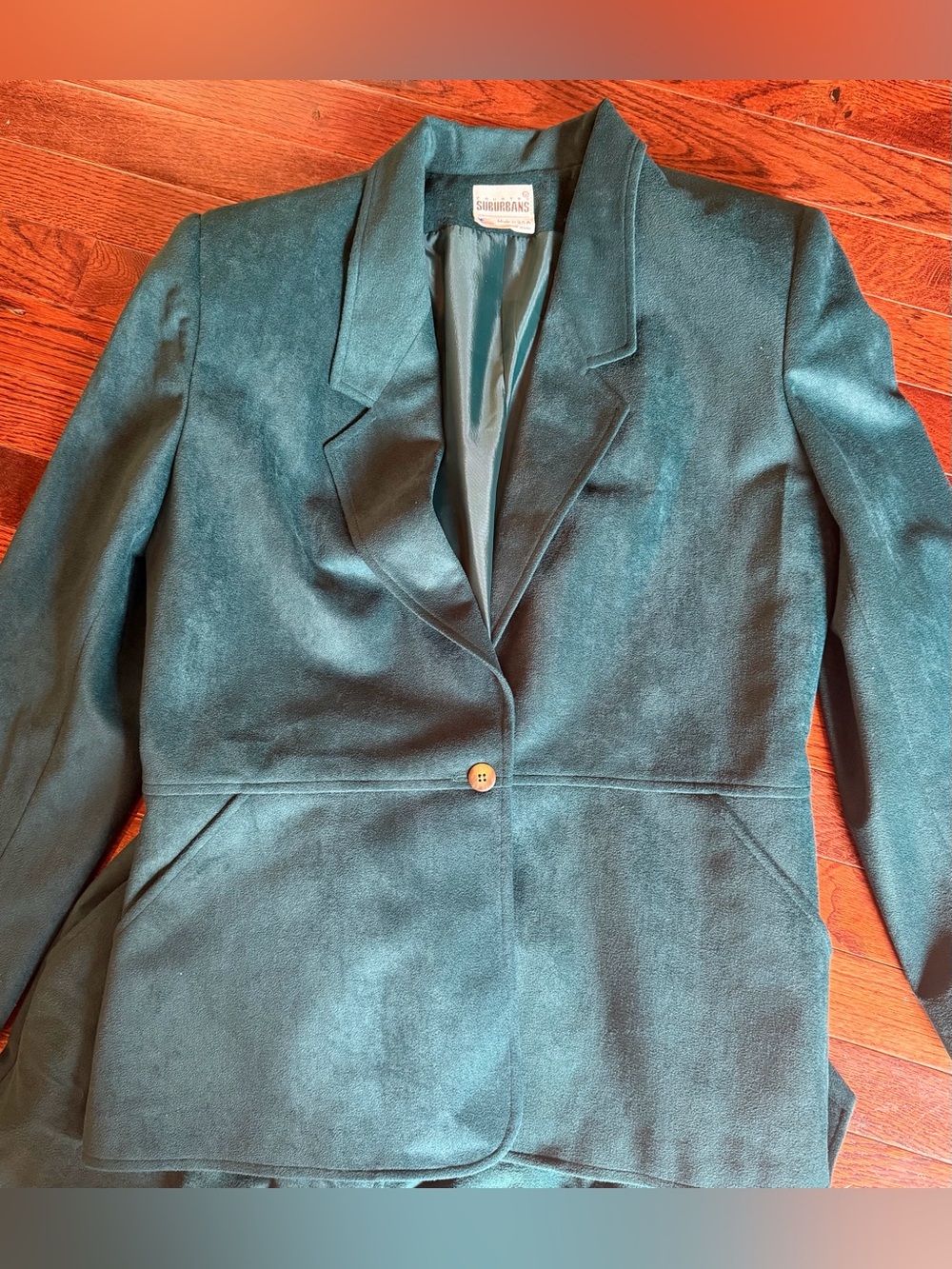 Vintage Country Suburbans Teal Green Faux Suede Blazer Union 80s Sz 12 Jacket